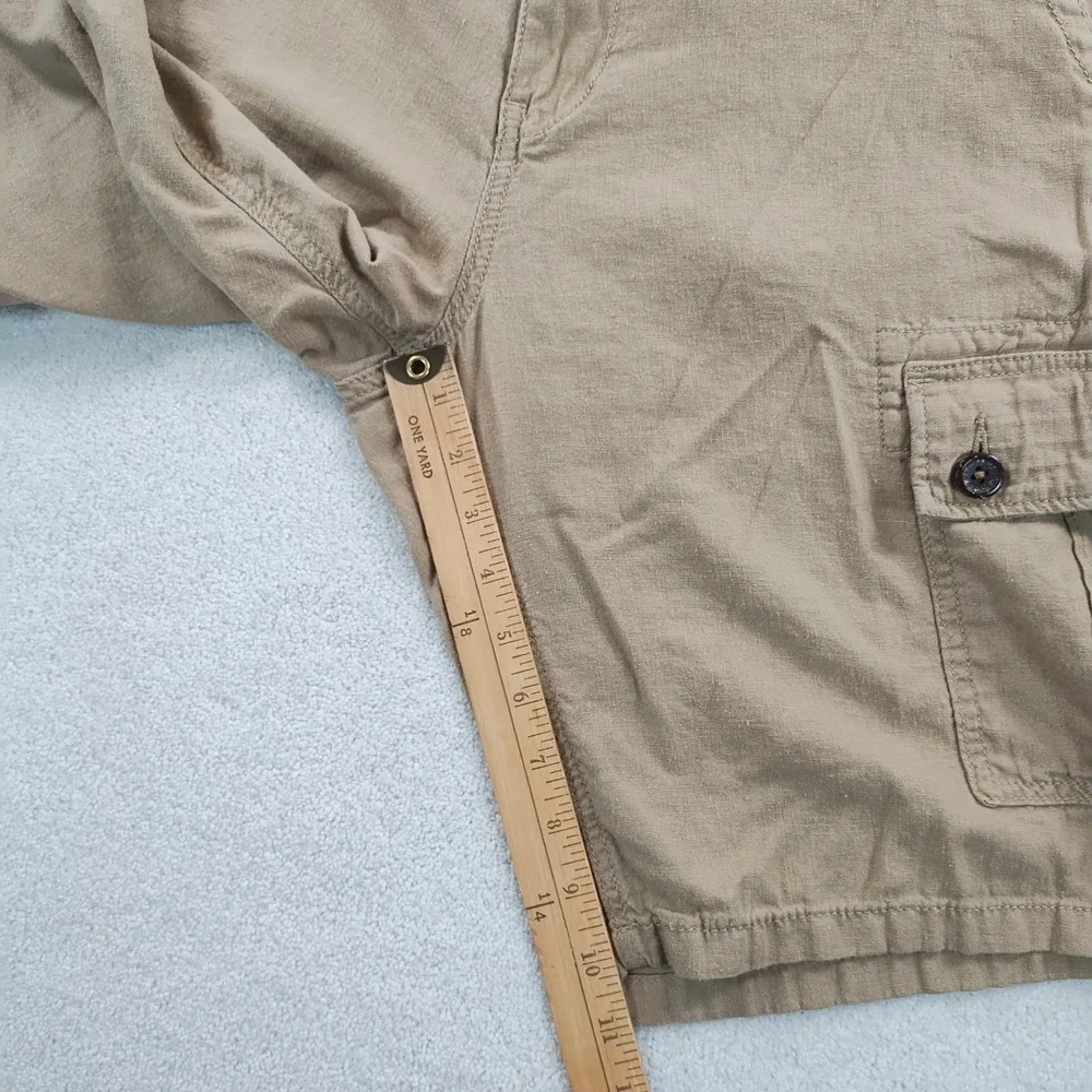 Lucky Brand Linen BlendCargo Shorts Men's 33 Khaki Relaxed Fit Utility Casual